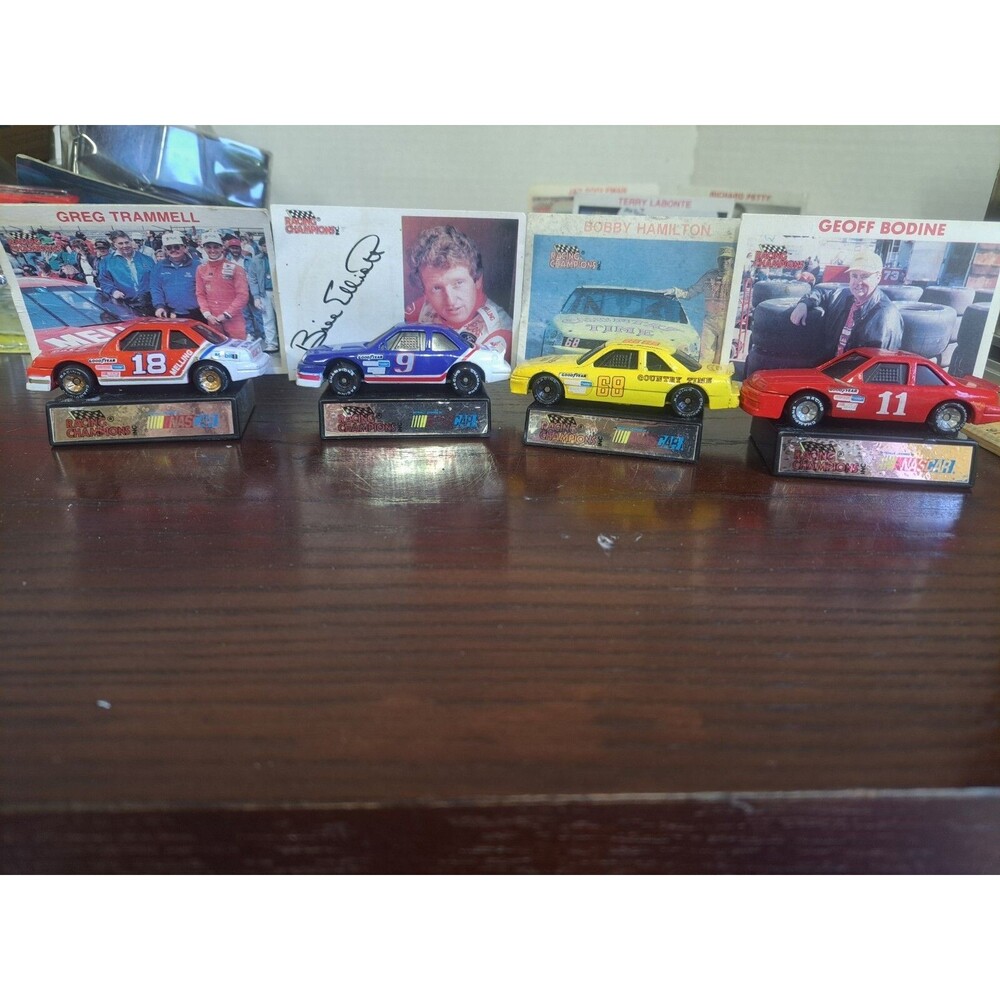 Lot Of 4 Racing Champions Diecast Cars With Stands And Collector Cards